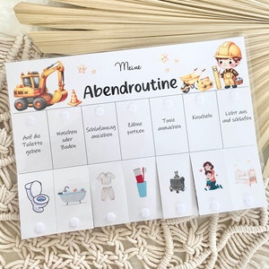 Abendroutine Plan für Kinder personalisiert | Montessorie für Zuhause - Bagger