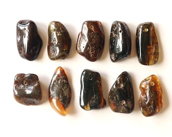 10 Baltic  amber pendants, amber pendants with hole, dark amber, amber jewelry, drilled amber stones, black amber pendants, amber wholesale