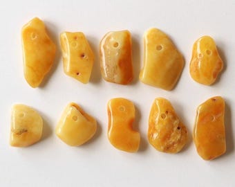 10 orange amber pendants, natural Baltic amber, amber stones with hole, fossil resin pendant, yellow color natural pendant, amber wholesale