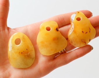 3 Yellow color massive amber pendants,  amber pendants, pendants with hole, wholesale amber, amber stones, butterscotch color Baltic amber