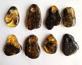 8 dark colors amber pendants, amber pendants, pendants with hole, wholesale amber, Baltic amber, natural Baltic amber, orange amber pendants