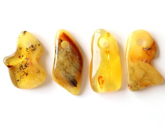 4 yellow Baltic amber pendants, amber with hole, amber wholesale, orange amber stones, drilled Baltic amber pendants, amber lot, amber gift
