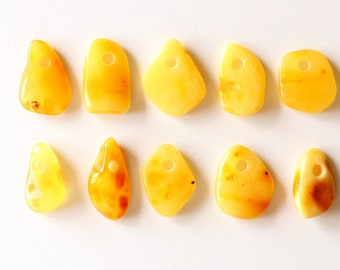 10 Baltic amber pendants, fossil resin with hole, drilled Baltic amber pendant, amber pendant, natural shape amber pendants, amber stones
