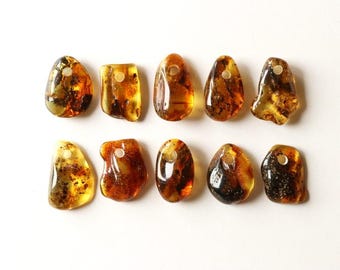 10 Transparent Baltic amber pendants, amber with hole, amber wholesale, unique amber stones, drilled amber pendants,transparent Baltic amber