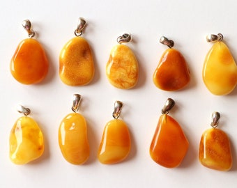 10 PCS. Yellow color pendants,  amber pendants, pendants with silver, wholesale amber,  natural amber stone, small amber with silver