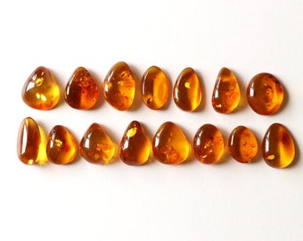 Baltic amber cabochons, natural Baltic amber stones, amber wholesale, 15 pairs cognac color amber cabochons, amber for quantity, wholesale