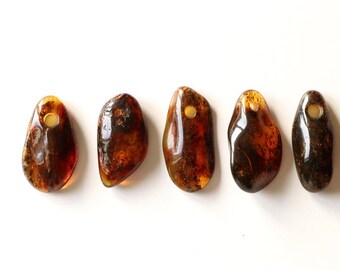 5 pcs. Dark color pendants with hole, amber pendants, large pendants with hole, wholesale amber, natural amber stone, black amber