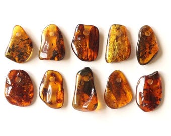 Free shape Baltic amber pendant with hole, natural orange color amber pendant, brown genuine gemstone pendant, wholesale amber pendant sale