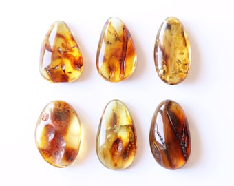 Baltic amber cabochons, natural Baltic amber stones, amber wholesale, 5 pairs lemon color amber cabochons, amber for quantity, wholesale