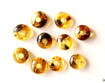 Clear amber pendants, lemon amber donuts, pendant with hole, round shape amber pendants, genuine Baltic amber, wholesale amber, 10 doughnuts