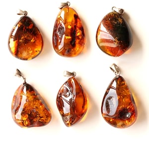 Unique Baltic amber pendant, natural Baltic amber, amber jewelry, 6 amber pendant in quantity, gemstone pendant, amber pendant with silver