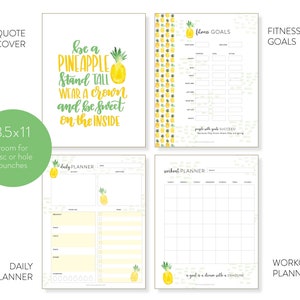 Digital Fitness Tracker 8.5 x 11, Letter Size Downloadable, Printable Motivational Fitness Planner Tropical Pineapple Pattern image 1