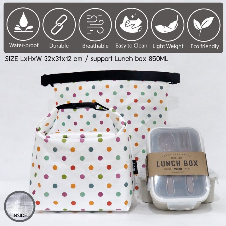 Insulated Lunch Bag Paper / Thermal Paper Polka Dots Eco Etsy UK