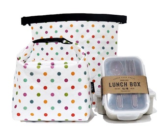 Super Set Lunch Bag (Thermisch Waschbare Papiertüte) 1 Stück mit LunchBox 2 Stück | Umweltfreundlich |Wiederverwendbar |Lebensmittelgeschäft |Durable|