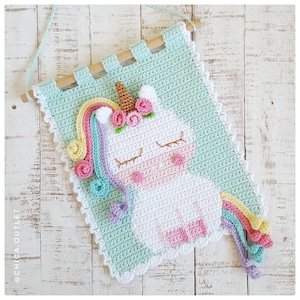 Unicorn wall hanging - PDF pattern - crochet pattern - deco room - wall kids deco