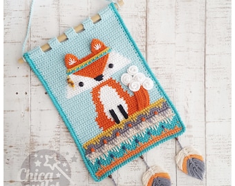 Nordic fox wall hanging - PDF pattern - crochet pattern - deco room - wall kids deco