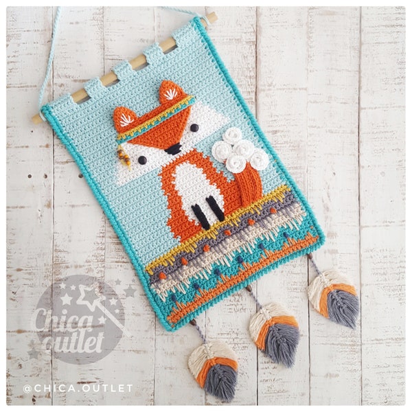 Nordic fox wall hanging - PDF pattern - crochet pattern - deco room - wall kids deco