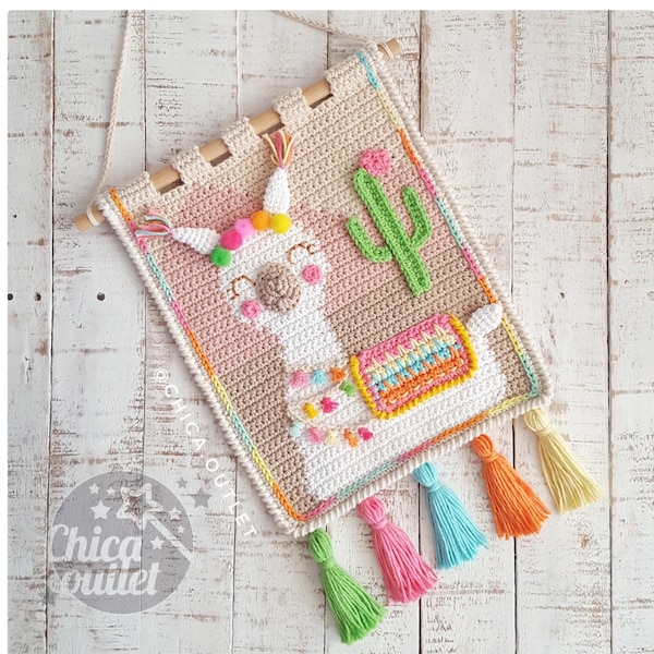 Llama wall hanging - PDF pattern - crochet pattern - deco room - wall kids deco