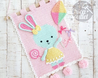Ofelia Bunny wall hanging - PDF pattern - crochet pattern - deco room - wall kids deco