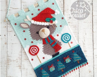 Christmas deer wall hanging - PDF pattern - crochet pattern - deco room - wall kids deco