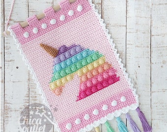 Unicorn Popit wall hanging - PDF pattern - crochet pattern - deco room - wall kids deco