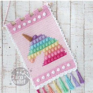 Unicorn Popit wall hanging - PDF pattern - crochet pattern - deco room - wall kids deco