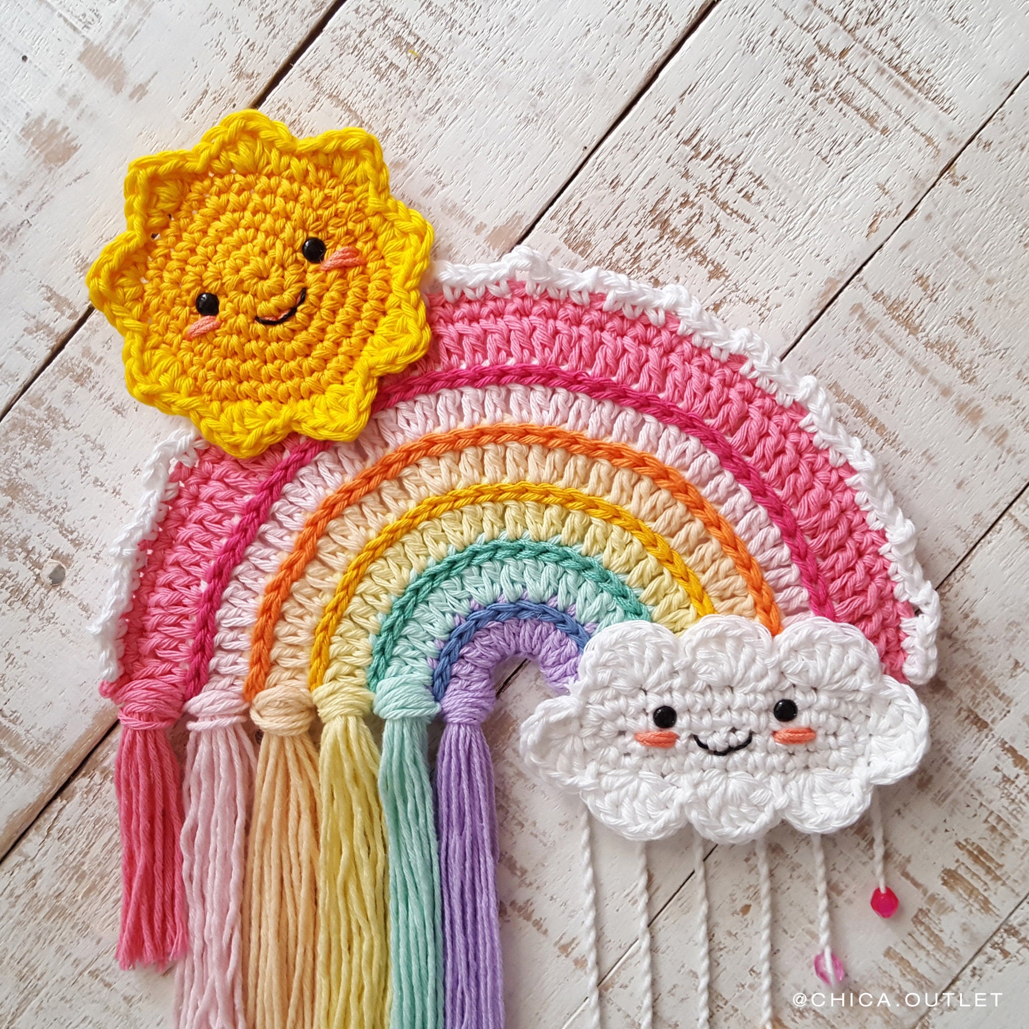 Rainbow wall hanging crochet pattern / Arcoiris patrón deco Etsy
