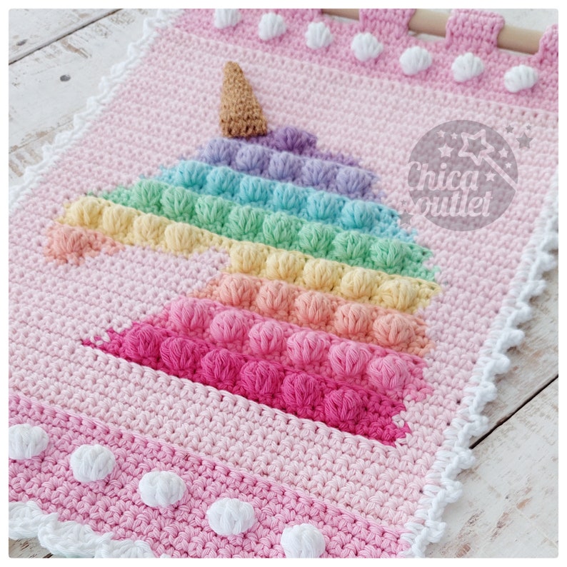 Unicorn and Icecream Popit wall hanging PDF pattern crochet pattern deco room wall kids deco image 7