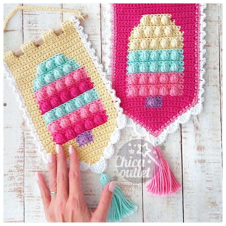 Unicorn and Icecream Popit wall hanging PDF pattern crochet pattern deco room wall kids deco image 8