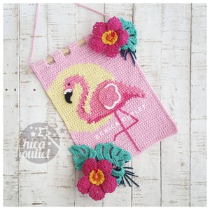 Tropical flamingo wall hanging - PDF pattern - crochet pattern - deco room - wall kids deco