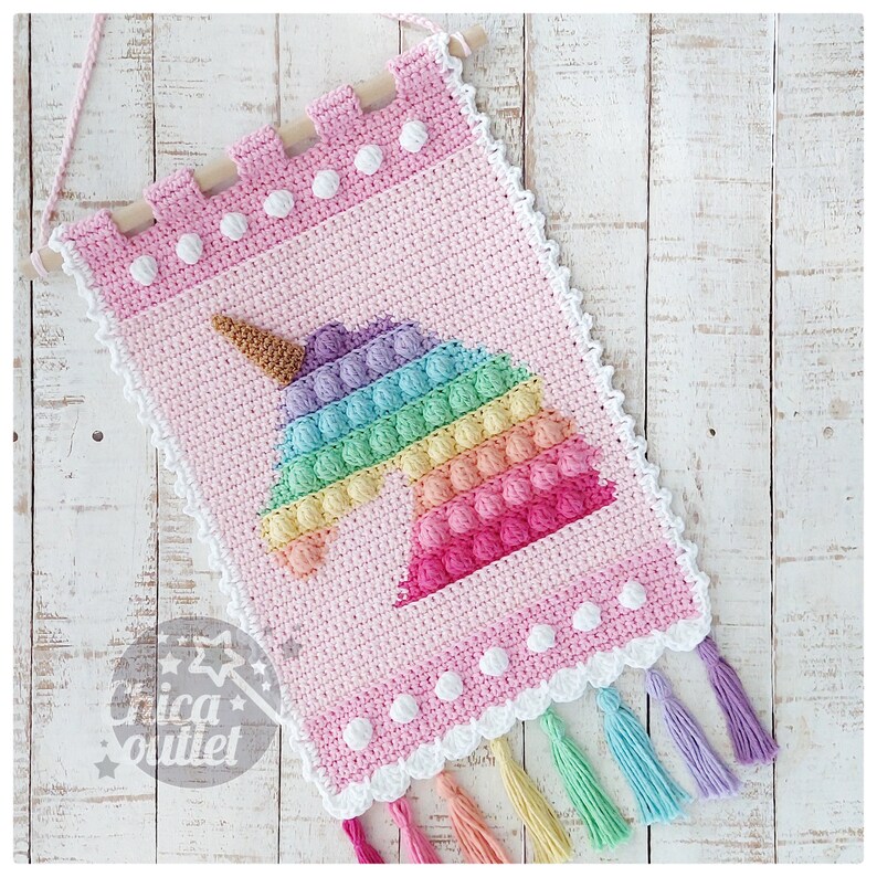 Unicorn and Icecream Popit wall hanging PDF pattern crochet pattern deco room wall kids deco image 3