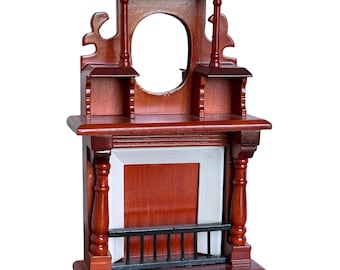 Caminetto in legno per casa delle bambole con specchio da camino – Miniatura tradizionale in scala 1:12