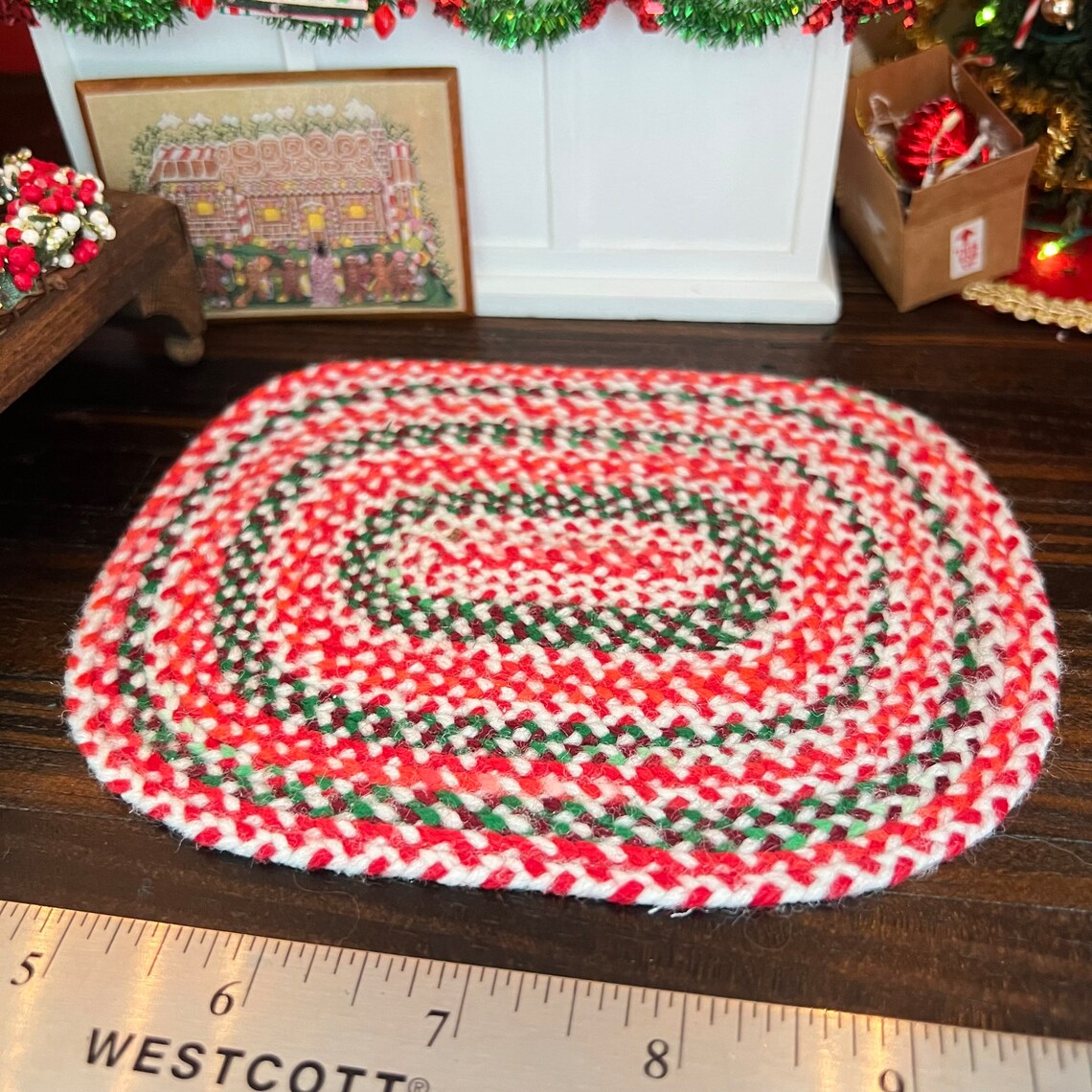 Dollhouse Christmas Braided Rug Jody Curdie C24 Artisan Etsy