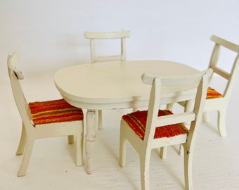 Dollhouse Dining Set, Vintage Table Chairs, Miniature Wood 1:12,