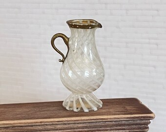 Blown Glass Striped Lauscha Pitcher, German Vintage, Dollhouse Miniature