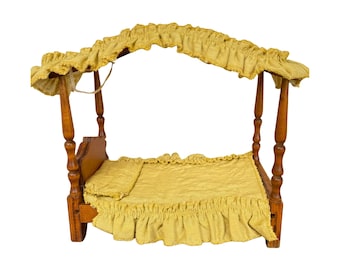 Dollhouse Twin Canopy Bed, Wood, Miniature Vintage 1:12 Hall’s Lifetime