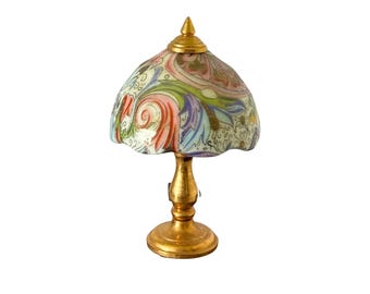 Reutter Miniature Brass Table Lamp with Decorative Porcelain Shade | 1:12 Scale Dollhouse Lamp