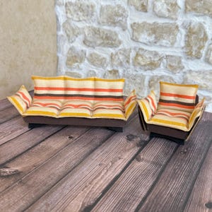 Lundby Rare Lisa of Denmark Dollhouse Living Room Set Sofa Chair, Vintage 1:16 Furniture, Hanse As Is