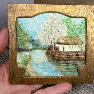 Framed Original Art, Large Painting Vintage Dollhouse Decor