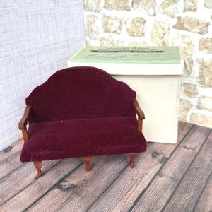 Dollhouse Victorian Furniture, Sofa Vintage Miniature, Velvet & Wood, Nails