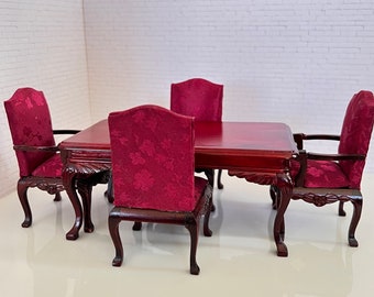 Dollhouse Dining Set, Vintage Table Chairs  Miniature Wood 1:12, Concord