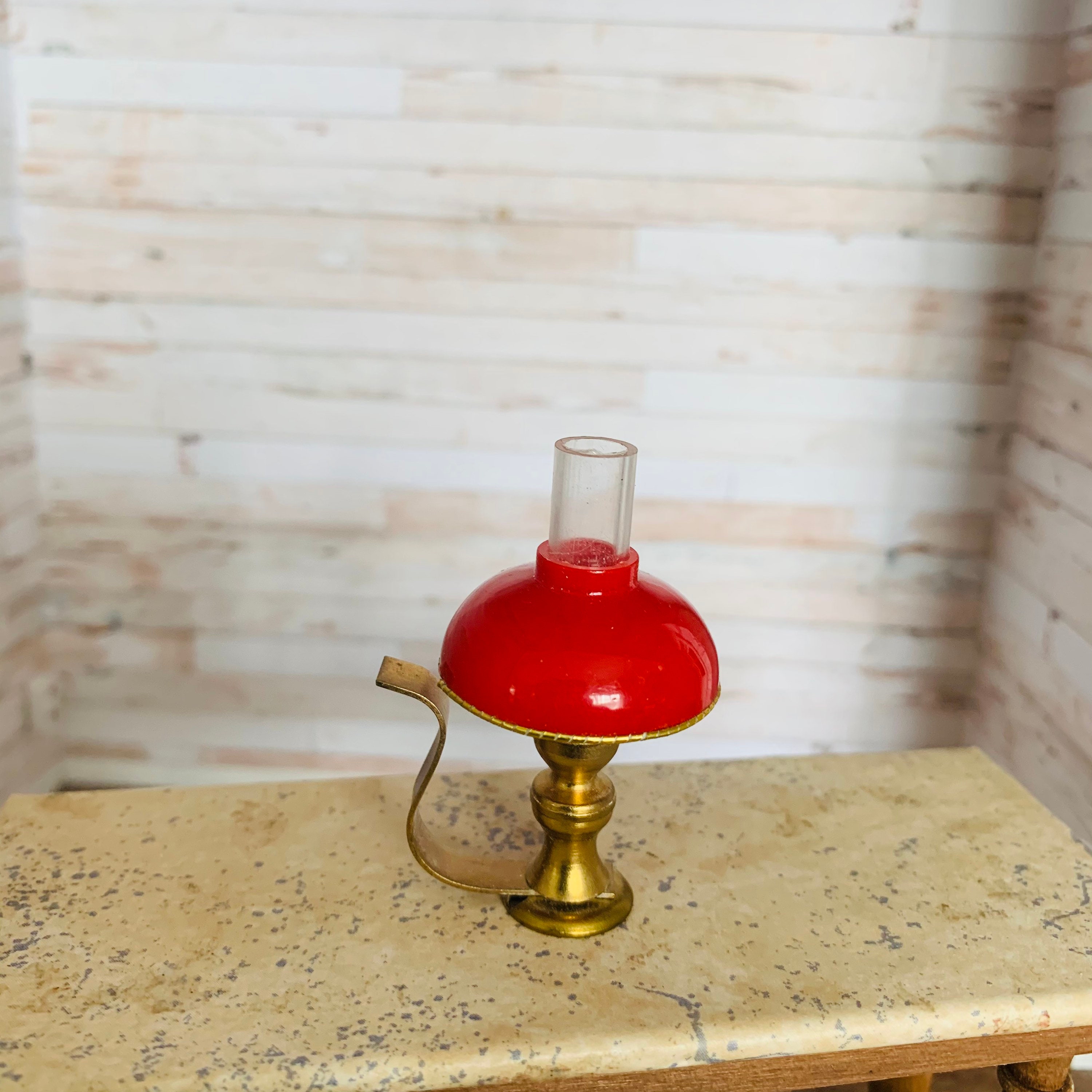 Dollhouse Vintage Brass Oil Lamp Red Gold Miniature Etsy