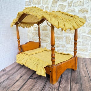 Dollhouse Twin Canopy Bed, Wood, Miniature Vintage 1:12 Hall’s Lifetime