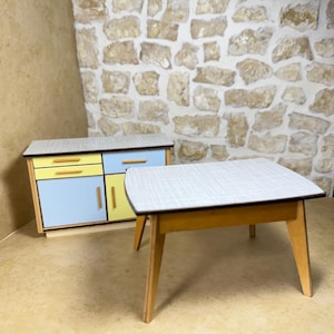 Dollhouse Mid Century Modern Wood & Formica Kitchen, German  1:12