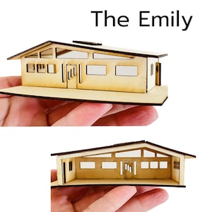 Mini Mid Century Modern Ranch Dollhouse Kit The Emily 1:144 scale