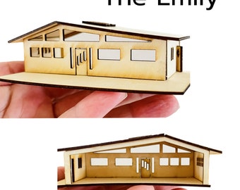 Mini Mid Century Modern Ranch Dollhouse Kit The Emily 1:144 scale