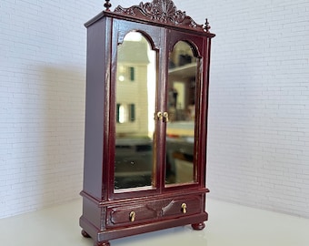 Dollhouse Bespaq Armoire Mirrored Cabinet Miniature Wood Vintage