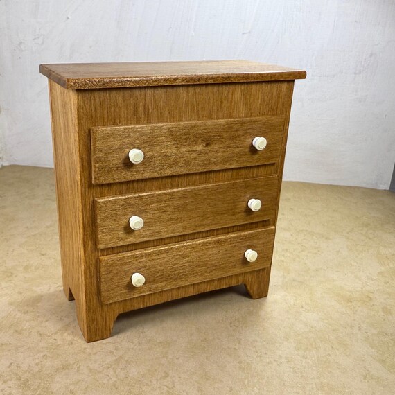 Vintage Wood Dollhouse Dresser with White Knobs | Artisan Miniature Furniture | 1:12 Scale Vintage Wood Dollhouse Dresser with White Knobs | Artisan Miniature Furniture | 1:12 Scale