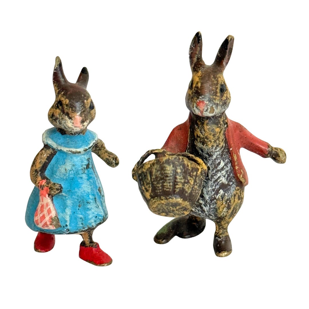 Vintage Cold-painted Bronze Rabbit Figurines – Vienna Style Miniatures ...