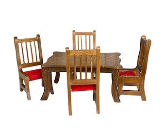 Vintage Furniture, Dining Table & Chairs,  Miniature Dollhouse